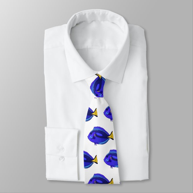 Blue tang fish cartoon illustration  neck tie (Tied)