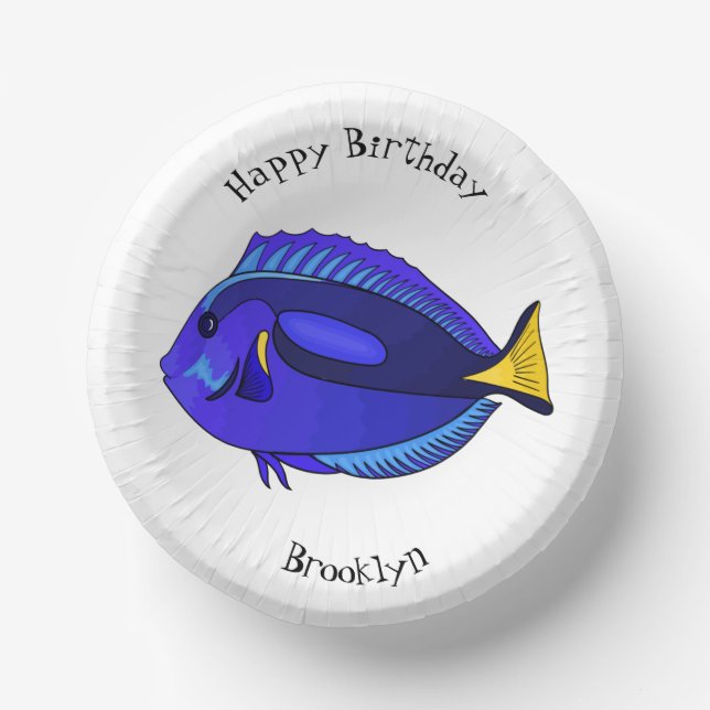 Blue tang fish cartoon illustration paper bowls (Front)