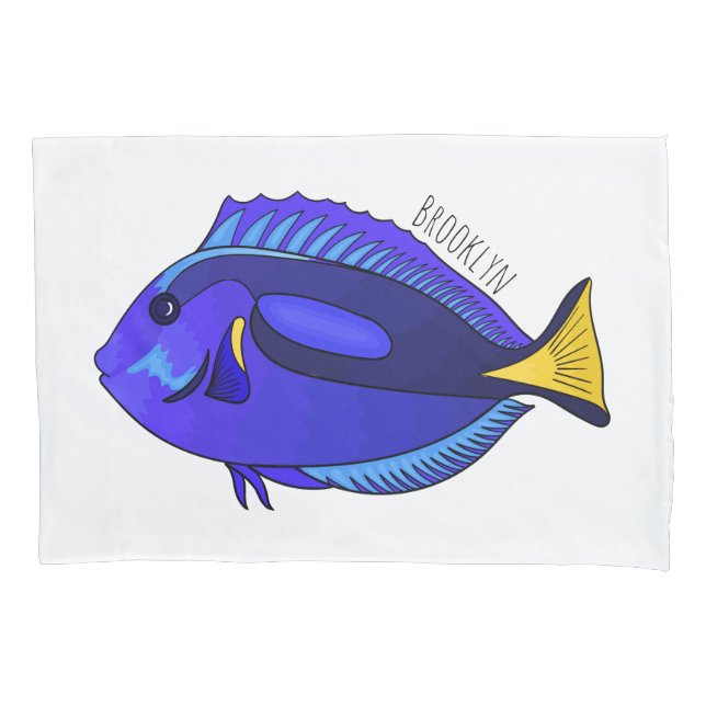 Blue tang fish cartoon illustration pillow case (Front)