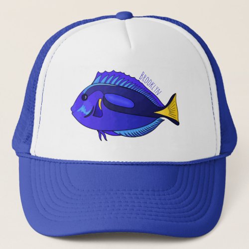 Blue tang fish cartoon illustration  trucker hat