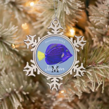 Blue Tang Fish  Snowflake Pewter Christmas Ornament by stickywicket at Zazzle
