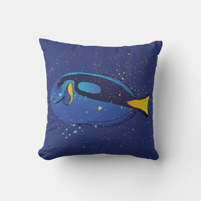 Blue Tang Tropcal Aquarium Fish Art Throw Pillow (Front)