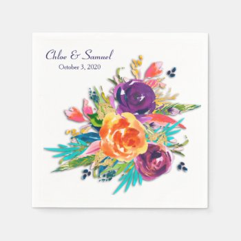 Blue Tangerine Floral Wedding Napkins by AvenueCentral at Zazzle