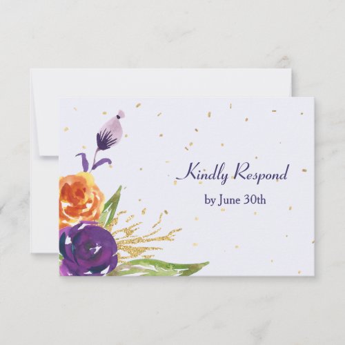 Blue Tangerine Floral Wedding RSVP