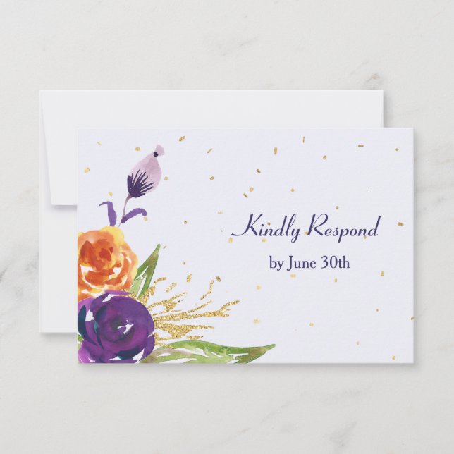 Blue Tangerine Floral Wedding RSVP Card (Front)