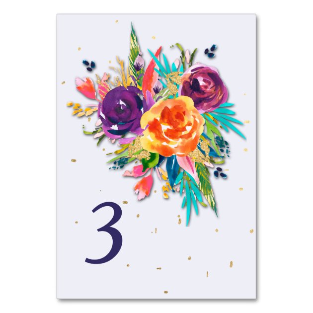 Blue Tangerine Floral Wedding Table Card