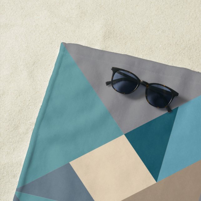 Blue Tangram Pattern Beach Towel (In Situ)