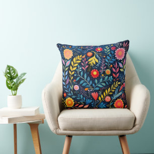 Blue tapestry floral throw pillow. pillow