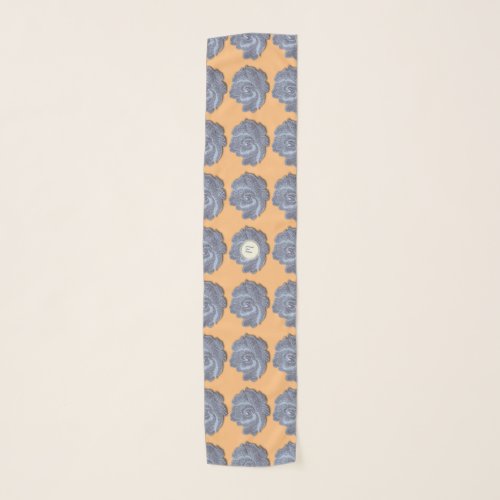 Blue Tapestry Roses pattern Monogram Long S Scarf