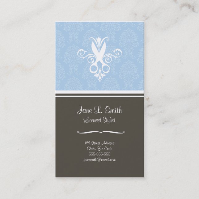 Blue Tapestry Scissors Appointment Card (Front)