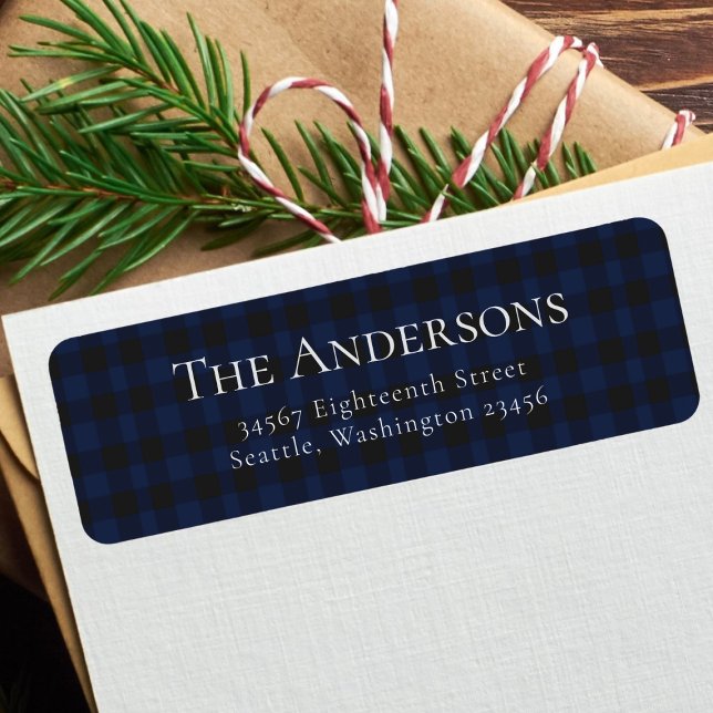 Blue Tartan Buffalo Plaid Holiday Return Address Label (Creator Uploaded)