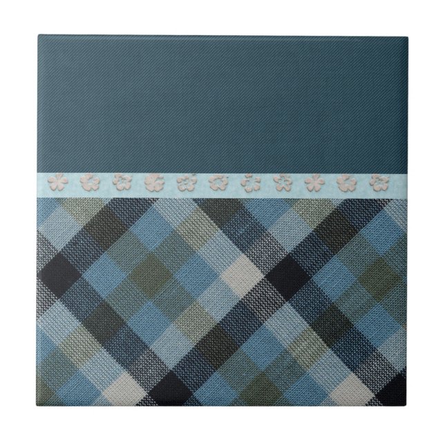 Blue Tartan Ceramic Tile (Front)