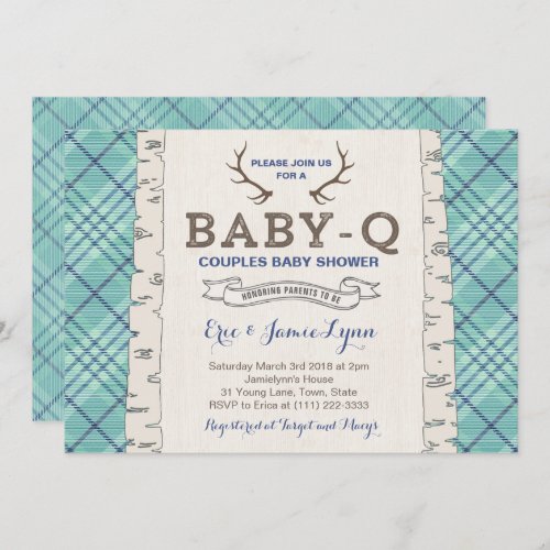 Blue Tartan Couples Baby Shower for Boy Invitation
