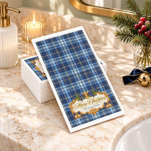 Blue Tartan Merry Christmas Paper Guest Towels