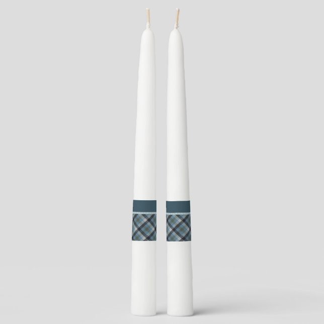 Blue Tartan Pair of Taper Candles (Front)