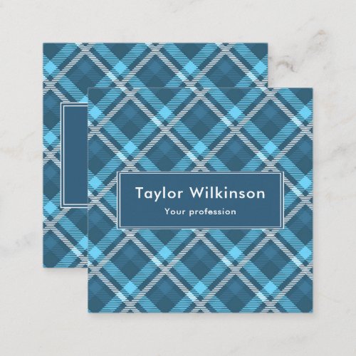 Blue Tartan Pattern Square Business Card