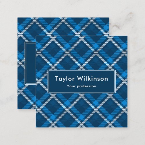 Blue Tartan Pattern Square Business Card