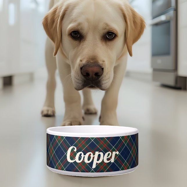 Blue Tartan Plaid Personalized Name Dog  Bowl (Creator Uploaded)