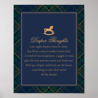 Blue Tartan Plaid Rocking Horse Diaper Thoughts Poster