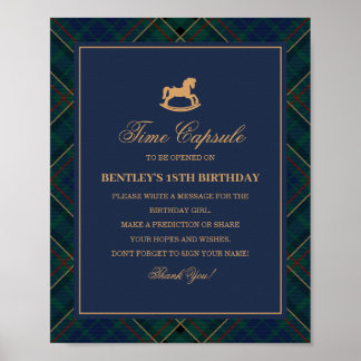 Blue Tartan Plaid Rocking Horse Time Capsule Poster