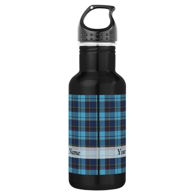 Blue tartan plaid water bottle (Front)