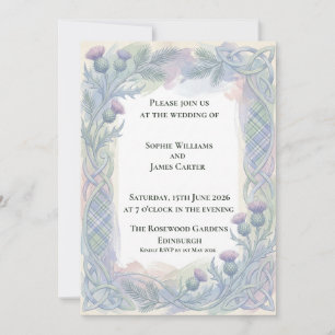 Blue Tartan Thistle Celtic Wedding Invitation