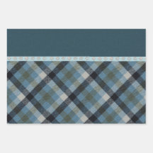 Blue Tartan Wrapping Paper Flat Sheet Set of 3