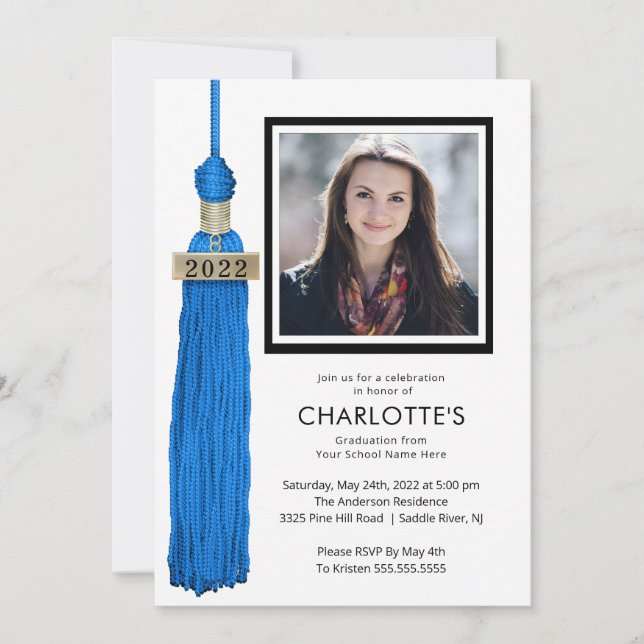 Blue Tassel Photo Graduation Invitation  (Front)
