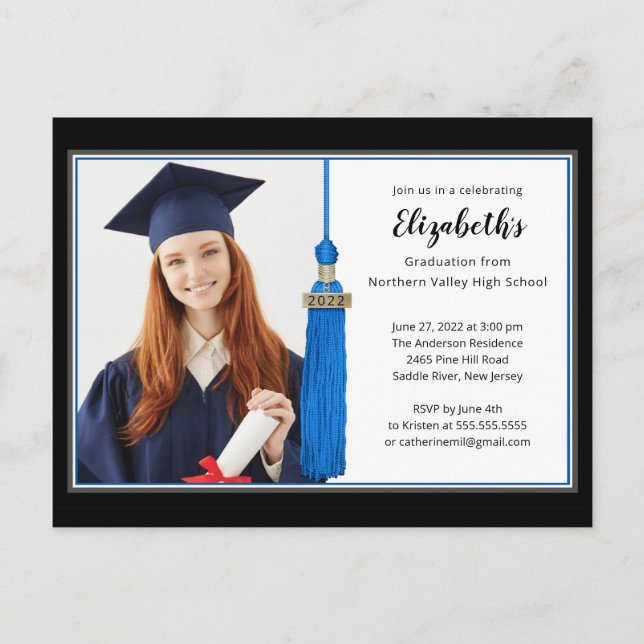 Blue Tassel Photo Graduation Party Invitation (Front)