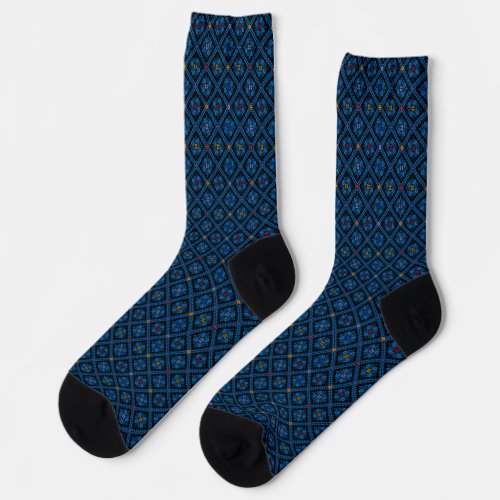 Blue Tatreez Henna Thobe Pattern Socks