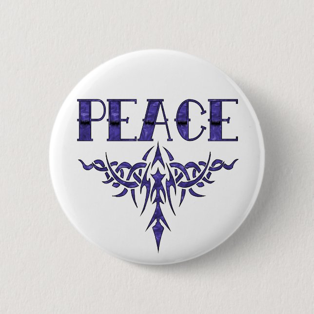 Blue Tattoo Peace Art Button (Front)