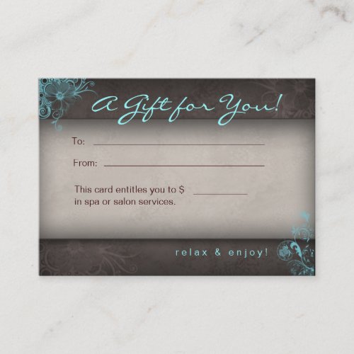 Blue Taupe Salon Spa Floral Gift Card Business Card Template