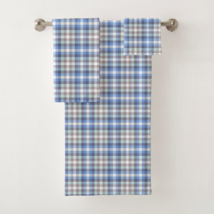 Blue Taupe Tartan Plaid Bath Towel Set