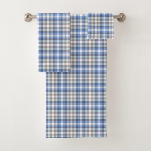 Blue Taupe Tartan Plaid Bath Towel Set