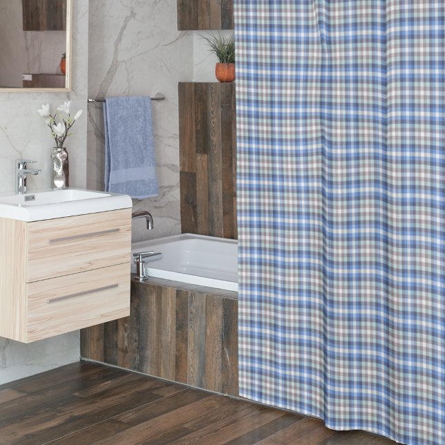 Blue Taupe Tartan Plaid Shower Curtain (Creator Uploaded)