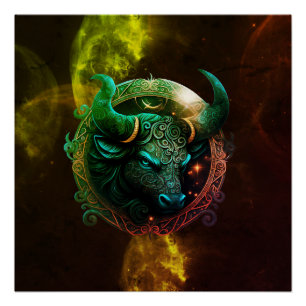 Blue taurus zodiac sign on cosmic colors galaxy