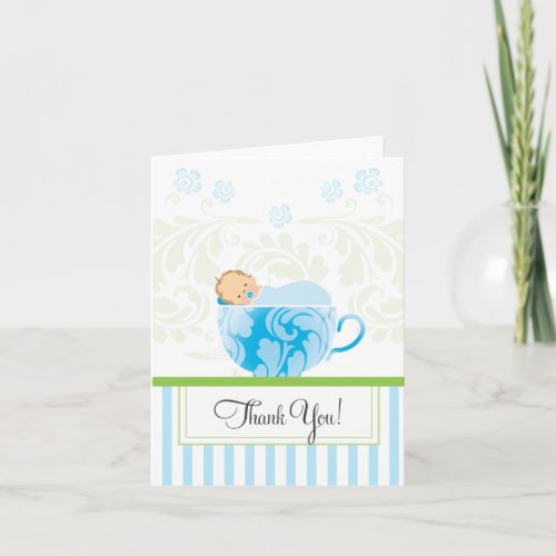 Blue Tea Cup Baby Shower Thank You Card