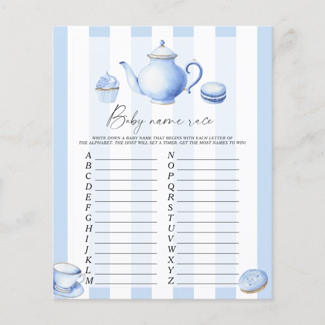 Blue tea party - Baby name race game (Front)
