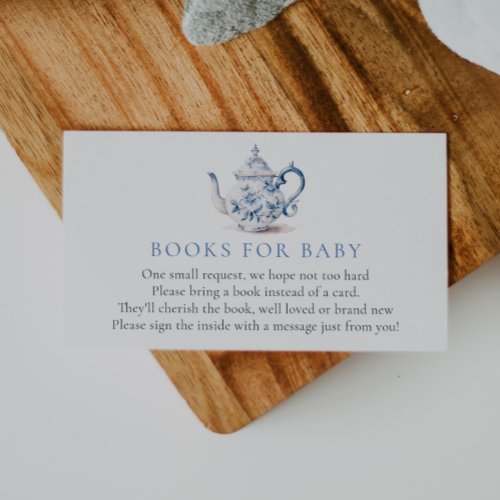 Blue Tea Party Baby Shower Book for Baby Enclosure Card