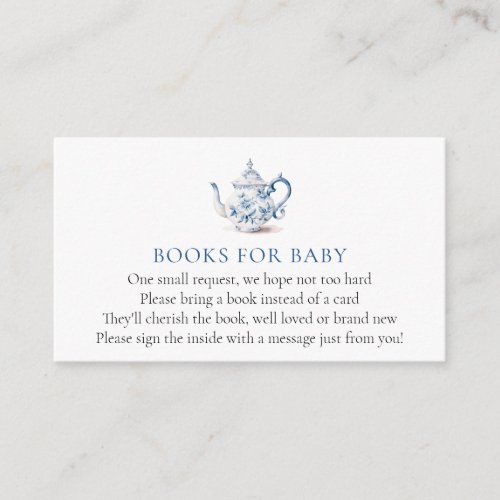 Blue Tea Party Baby Shower Book for Baby Enclosure Card