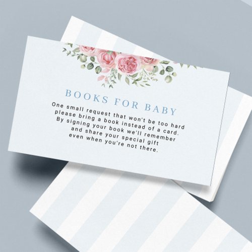 Blue tea party baby shower books for baby enclosure card