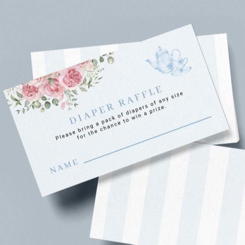 Blue tea party baby shower diaper raffle ticket enclosure card