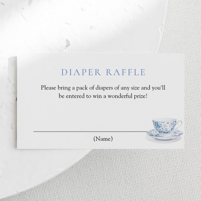 Blue Tea Party Baby Shower Diaper Raffle Ticket Enclosure Card (Creator Uploaded)