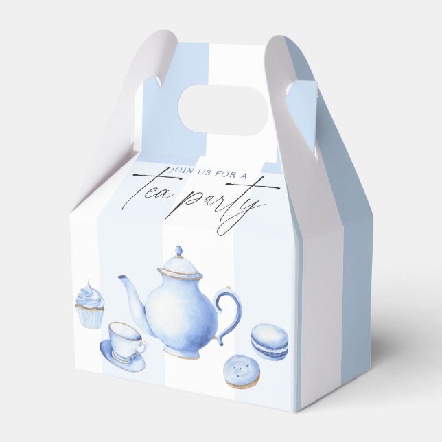 Blue Tea Party Baby Shower Favor Boxes (Front Side)