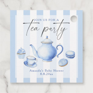 Blue Tea Party Baby Shower Favor Tags