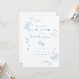 Blue Tea Party Baby Shower Invitation