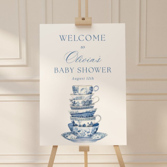 Blue Tea Party Baby Shower Welcome Sign (Creator Uploaded)