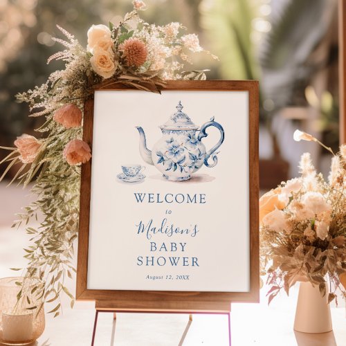 Blue Tea Party Baby Shower Welcome Sign