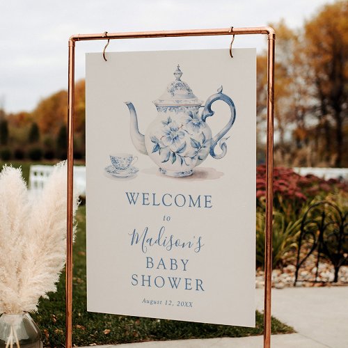 Blue Tea Party Baby Shower Welcome Sign