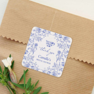 Blue Tea Party Bridal Shower Thank you Square Sticker